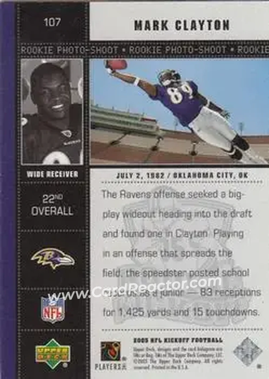 2005 Upper Deck Kickoff #107 - Mark Clayton - Baltimore Ravens - Back
