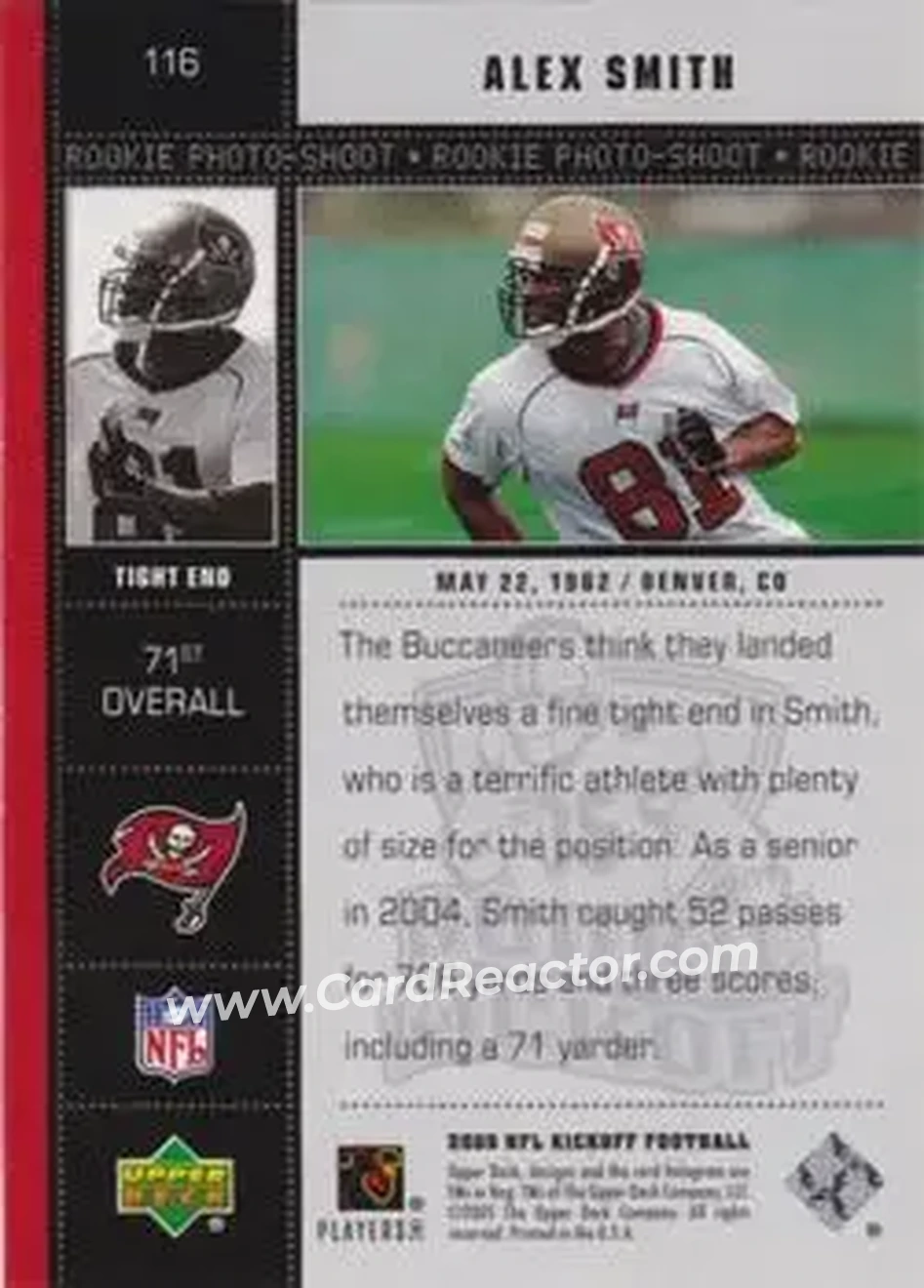 2005 Upper Deck Kickoff #116 - Alex Smith - Tampa Bay Buccaneers - Back 2005 Upper Deck Kickoff #116 - Alex Smith - Tampa Bay Buccaneers - Back