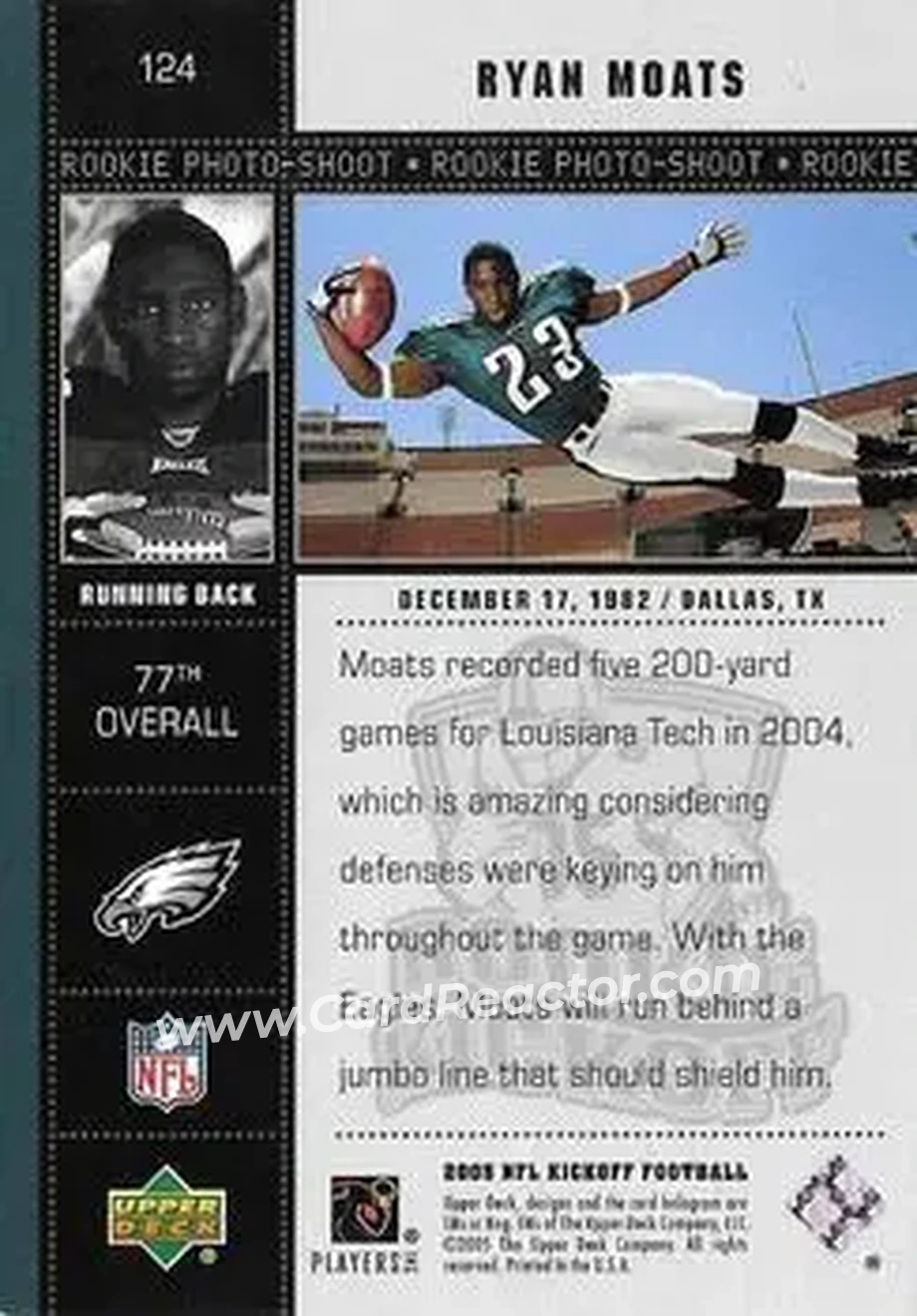 2005 Upper Deck Kickoff #124 - Ryan Moats - Philadelphia Eagles - Back 2005 Upper Deck Kickoff #124 - Ryan Moats - Philadelphia Eagles - Back