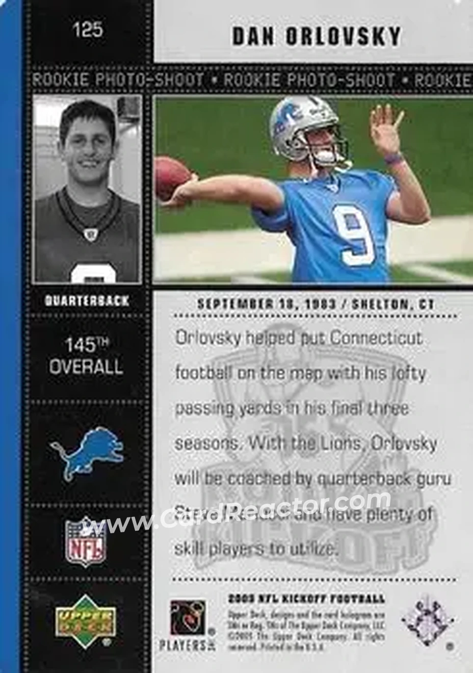 2005 Upper Deck Kickoff #125 - Dan Orlovsky - Detroit Lions - Back 2005 Upper Deck Kickoff #125 - Dan Orlovsky - Detroit Lions - Back