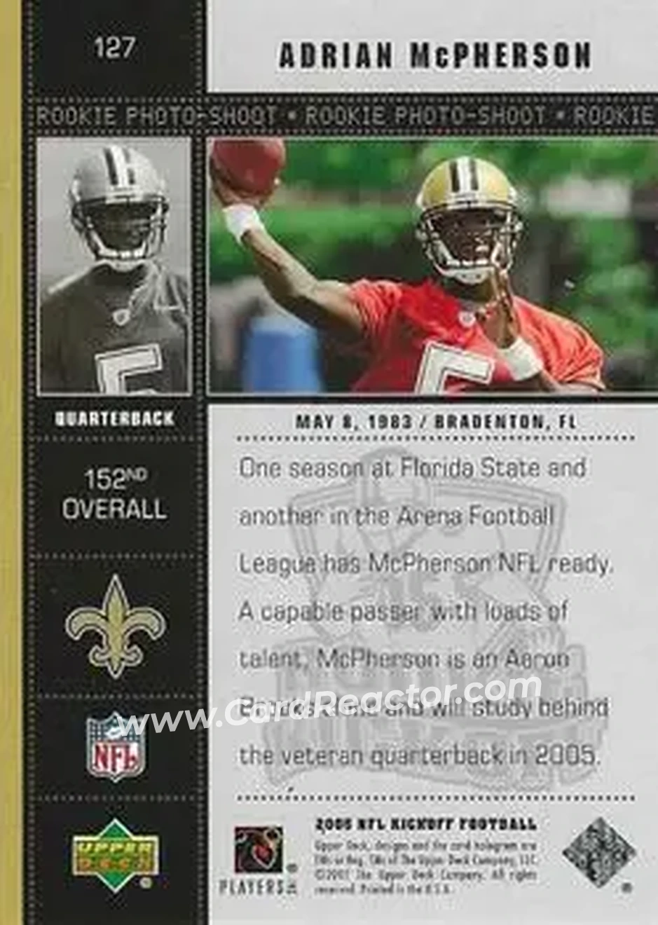 2005 Upper Deck Kickoff #127 - Adrian McPherson - New Orleans Saints - Back