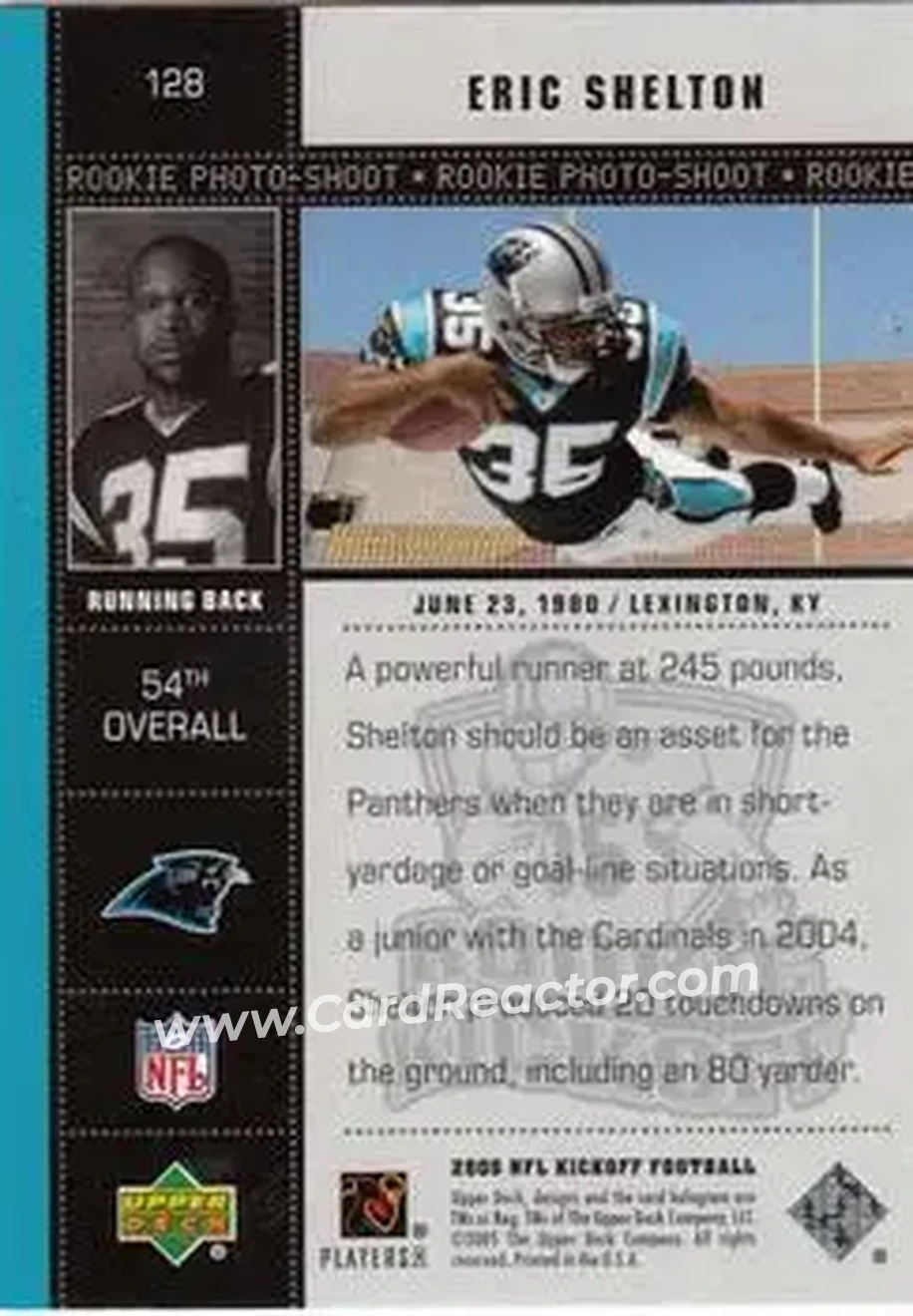 2005 Upper Deck Kickoff #128 - Eric Shelton - Carolina Panthers - Back 2005 Upper Deck Kickoff #128 - Eric Shelton - Carolina Panthers - Back