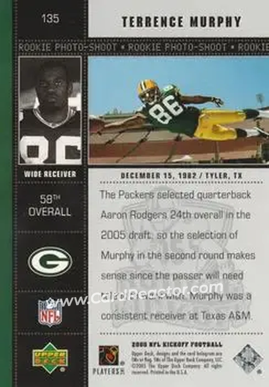 2005 Upper Deck Kickoff #135 - Terrence Murphy - Green Bay Packers - Back 2005 Upper Deck Kickoff #135 - Terrence Murphy - Green Bay Packers - Back