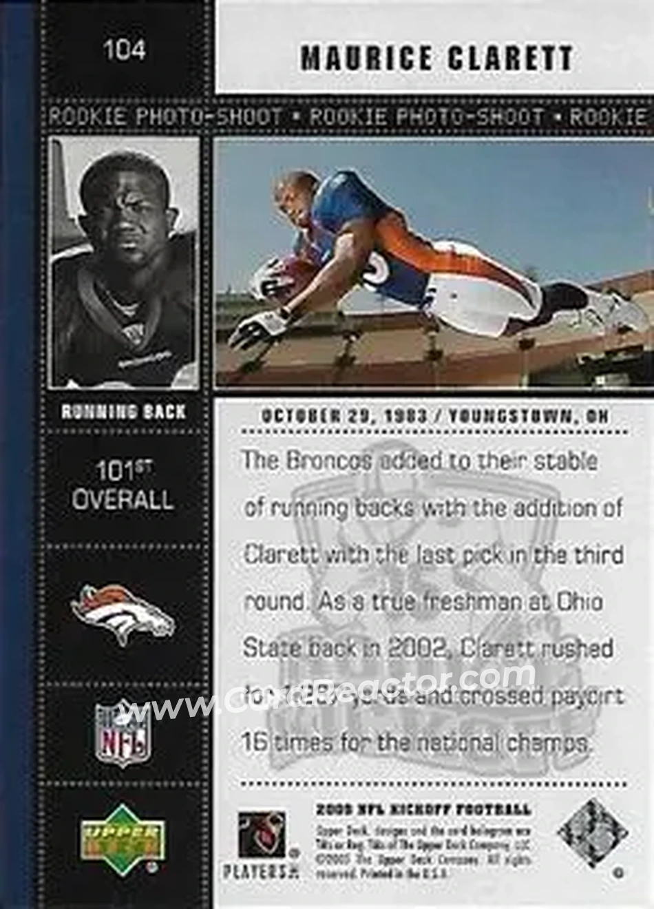 2005 Upper Deck Kickoff #104 - Maurice Clarett - Denver Broncos - Back