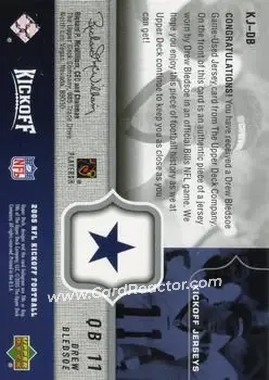 2005 Upper Deck Kickoff - Game Jerseys #KJ-DB - Drew Bledsoe - Dallas Cowboys - Back