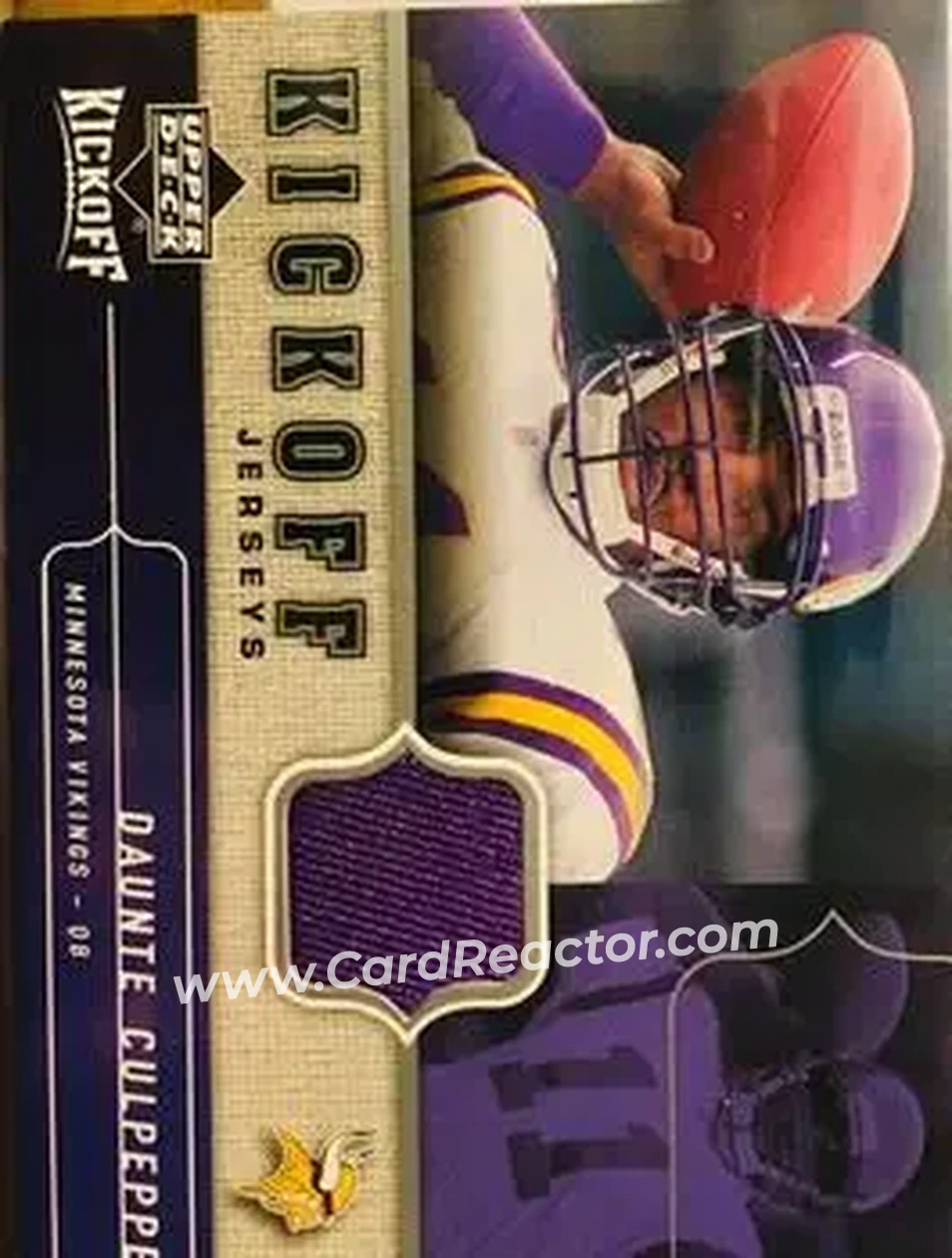 2005 Upper Deck Kickoff - Game Jerseys #KJ-DC - Daunte Culpepper - Minnesota Vikings - Front 2005 Upper Deck Kickoff - Game Jerseys #KJ-DC - Daunte Culpepper - Minnesota Vikings - Front