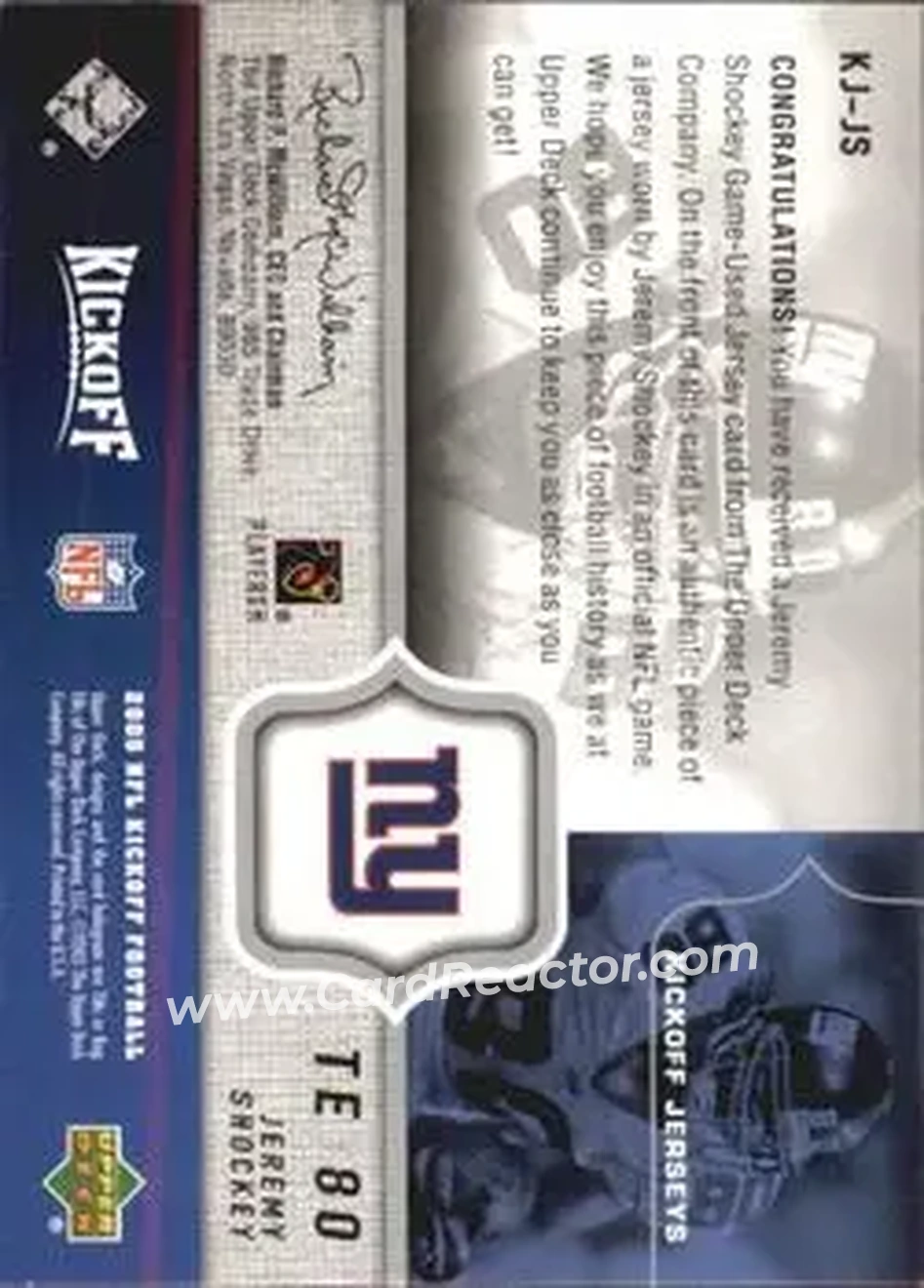 2005 Upper Deck Kickoff - Game Jerseys #KJ-JS - Jeremy Shockey - New York Giants - Back