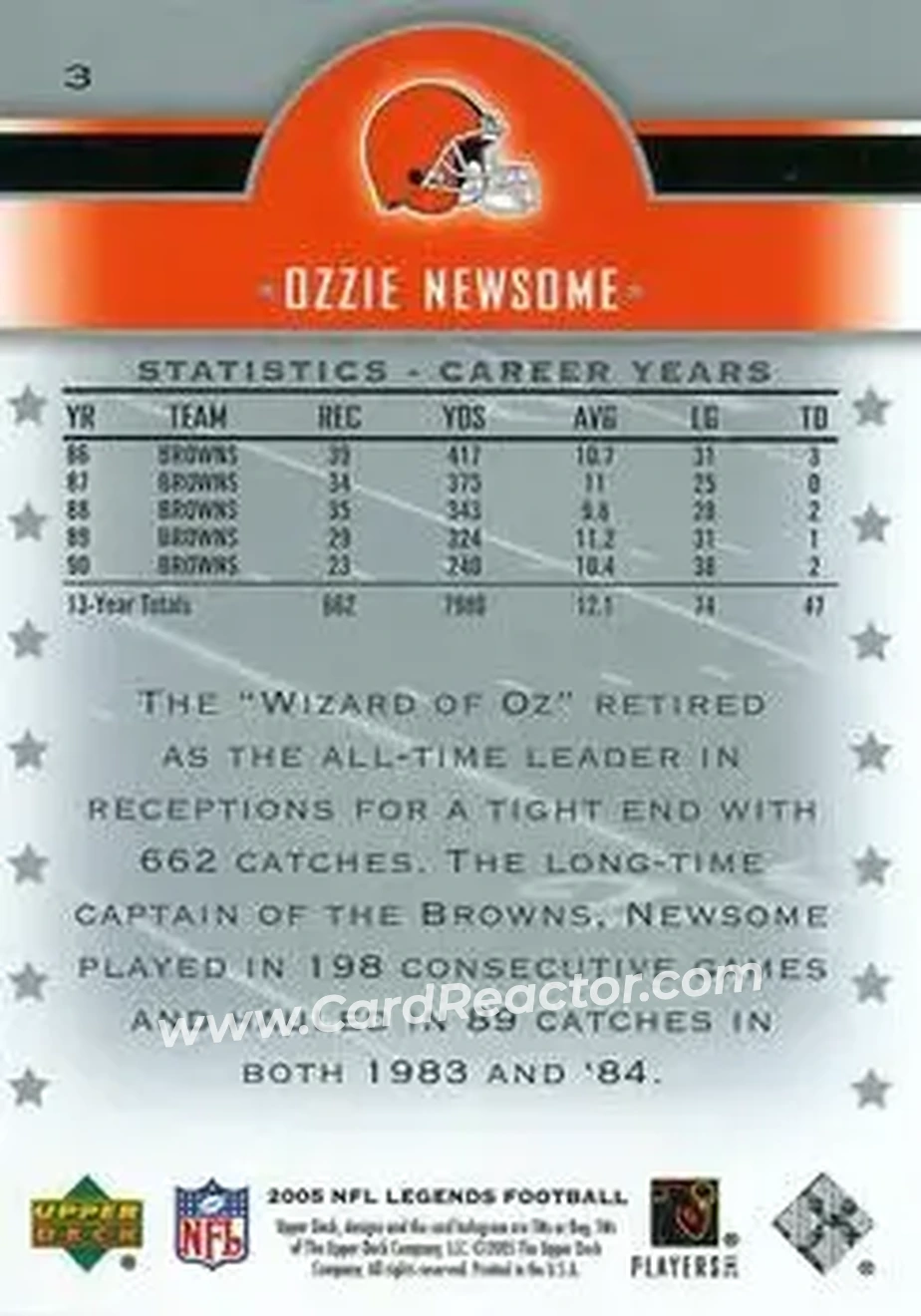 2005 Upper Deck Legends #3 - Ozzie Newsome - Cleveland Browns - Back