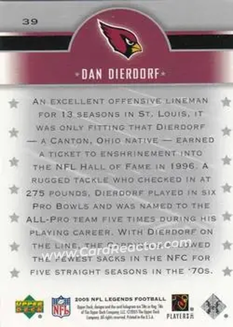 2005 Upper Deck Legends #39 - Dan Dierdorf - St. Louis Cardinals - Back