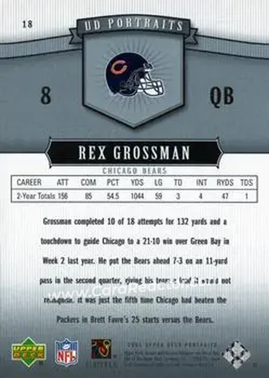 2005 Upper Deck Portraits #18 - Rex Grossman - Chicago Bears - Back
