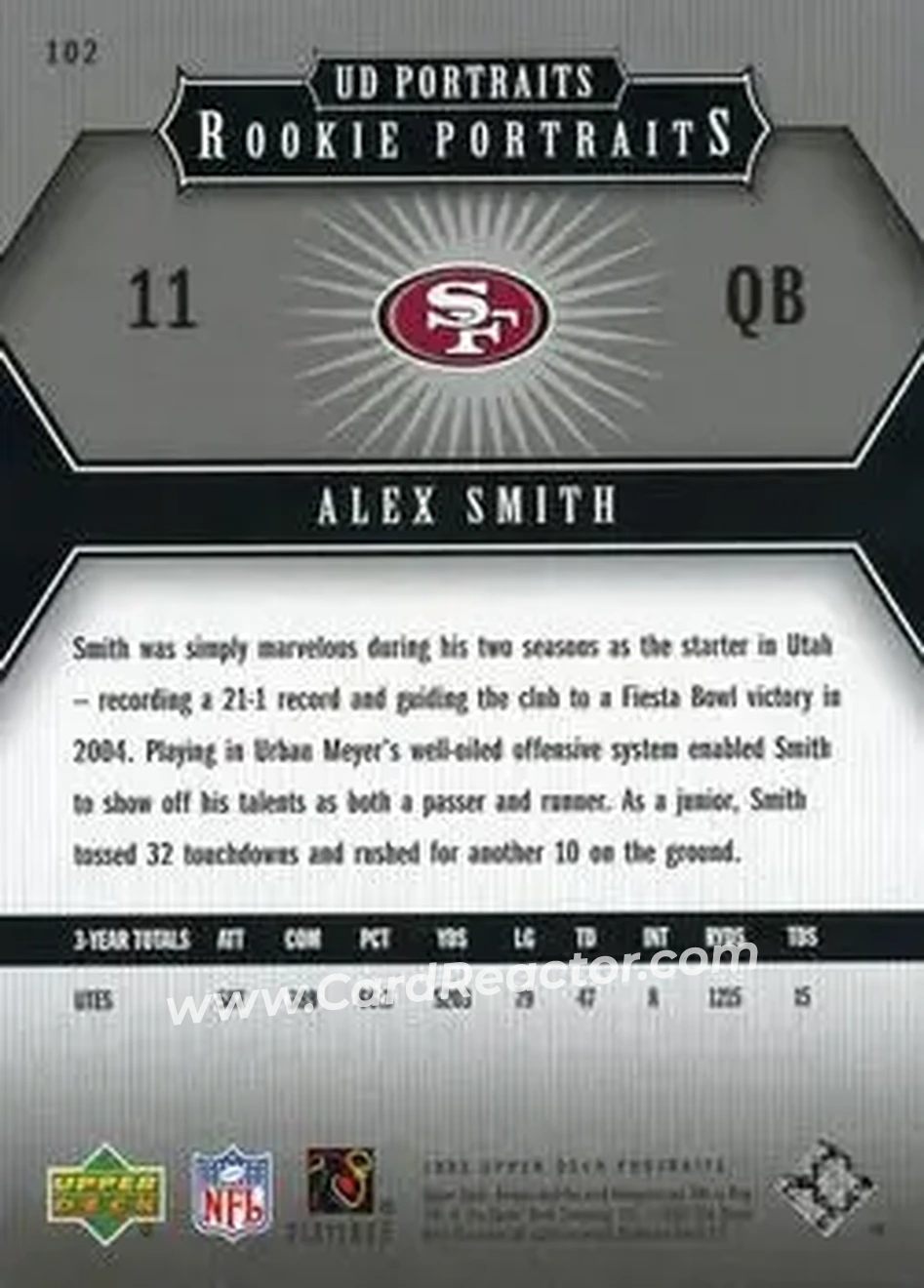 2005 Upper Deck Portraits #102 - Alex Smith - San Francisco 49ers - Back