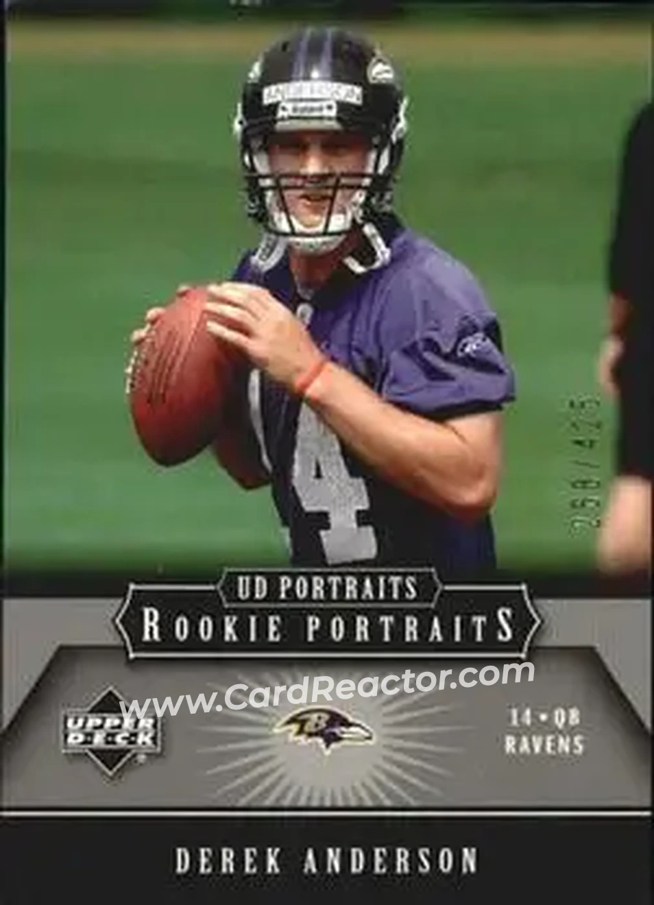 2005 Upper Deck Portraits #107 - Derek Anderson - Baltimore Ravens - Front