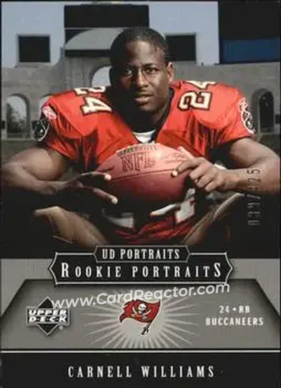 2005 Upper Deck Portraits #114 - Cadillac Williams - Tampa Bay Buccaneers - Front 2005 Upper Deck Portraits #114 - Cadillac Williams - Tampa Bay Buccaneers - Front