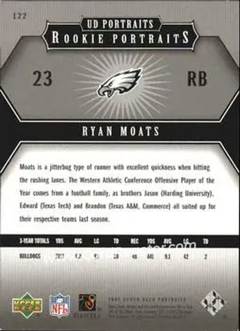 2005 Upper Deck Portraits #122 - Ryan Moats - Philadelphia Eagles - Back