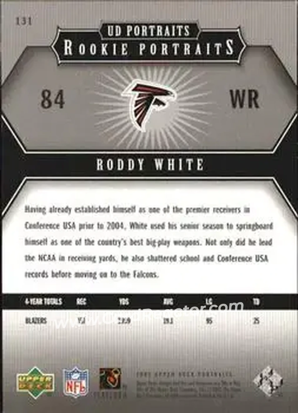 2005 Upper Deck Portraits #131 - Roddy White - Atlanta Falcons - Back