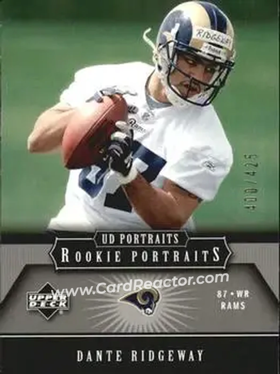 2005 Upper Deck Portraits #143 - Dante Ridgeway - St. Louis Rams - Front 2005 Upper Deck Portraits #143 - Dante Ridgeway - St. Louis Rams - Front