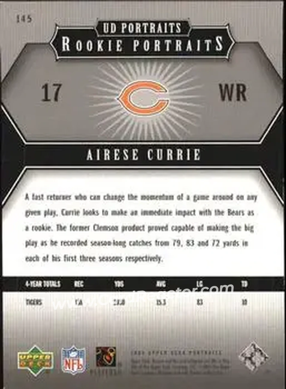 2005 Upper Deck Portraits #145 - Airese Currie - Chicago Bears - Back