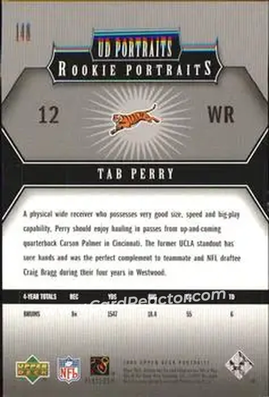 2005 Upper Deck Portraits #148 - Tab Perry - Cincinnati Bengals - Back