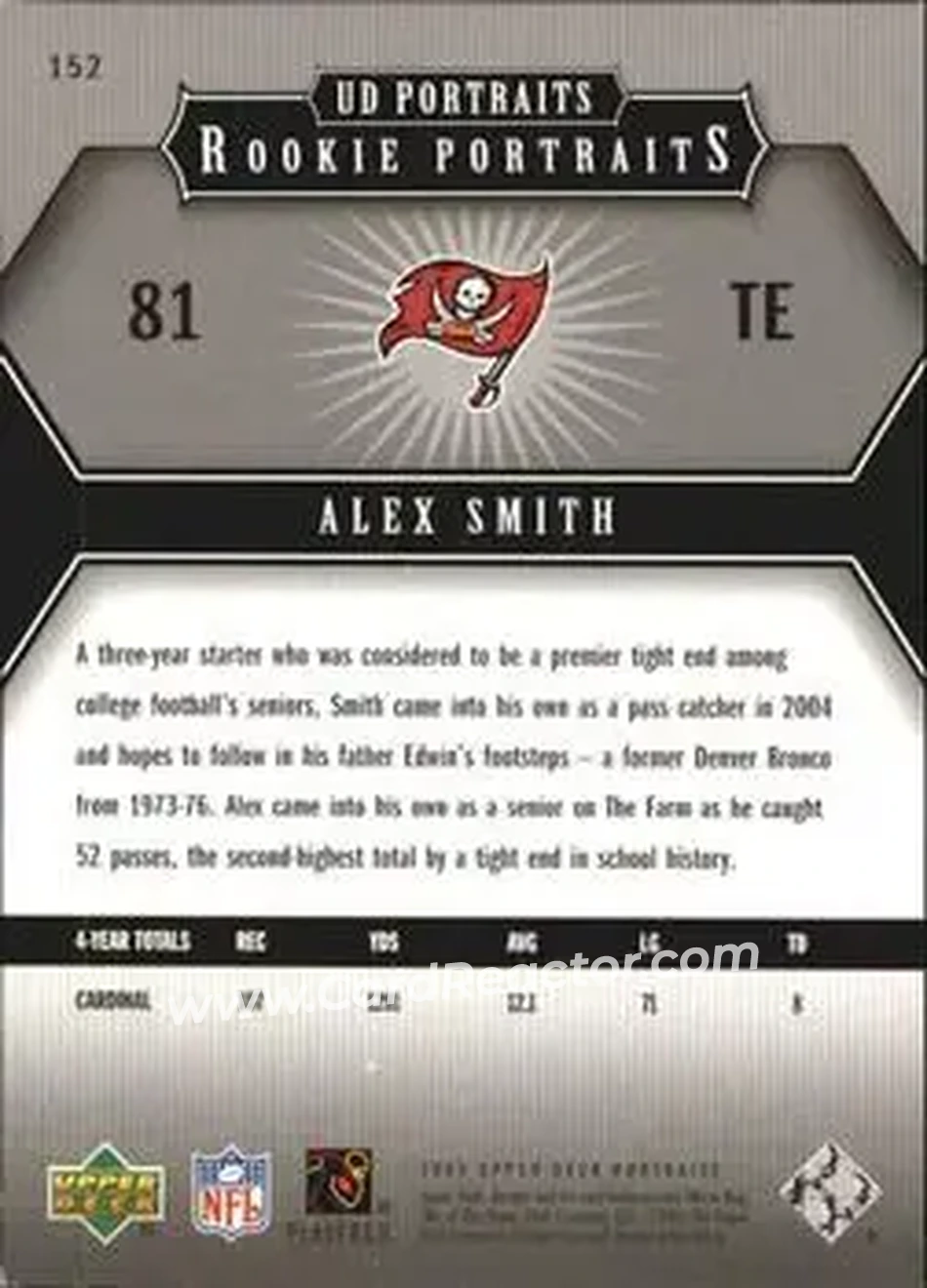 2005 Upper Deck Portraits #152 - Alex Smith - Tampa Bay Buccaneers - Back