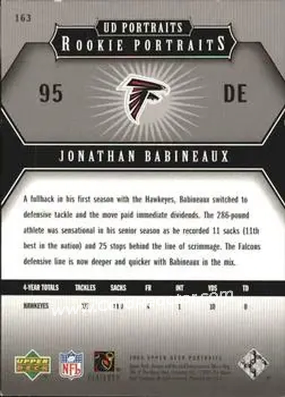 2005 Upper Deck Portraits #163 - Jonathan Babineaux - Atlanta Falcons - Back