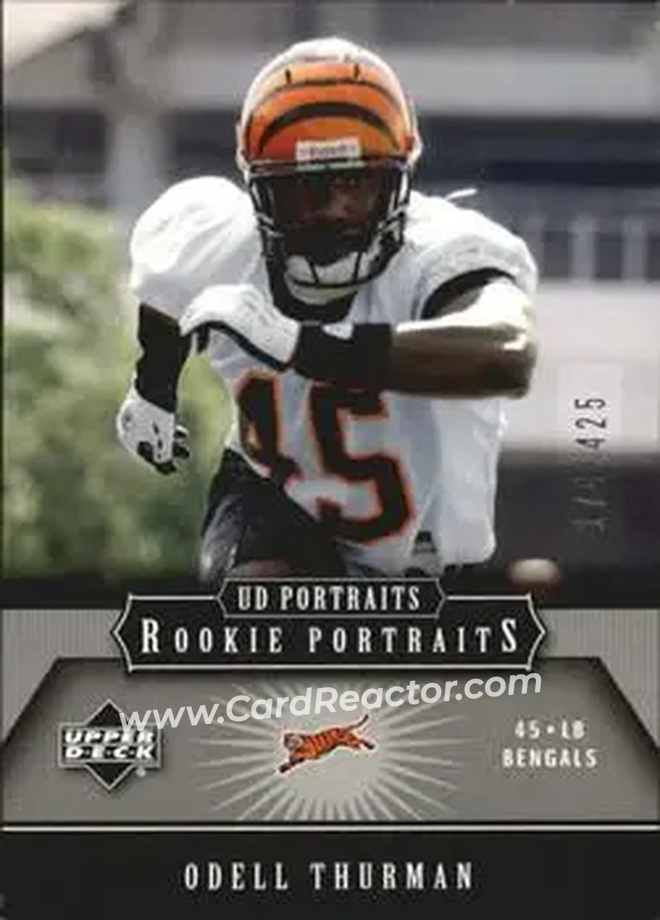 2005 Upper Deck Portraits #166 - Odell Thurman - Cincinnati Bengals - Front 2005 Upper Deck Portraits #166 - Odell Thurman - Cincinnati Bengals - Front