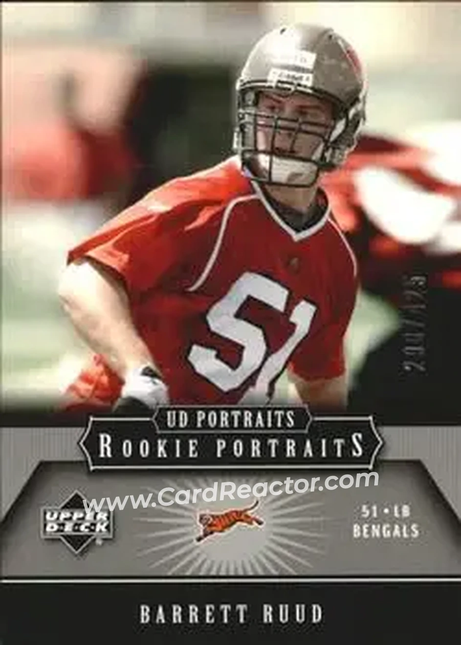 2005 Upper Deck Portraits #167 - Barrett Ruud - Tampa Bay Buccaneers - Front 2005 Upper Deck Portraits #167 - Barrett Ruud - Tampa Bay Buccaneers - Front