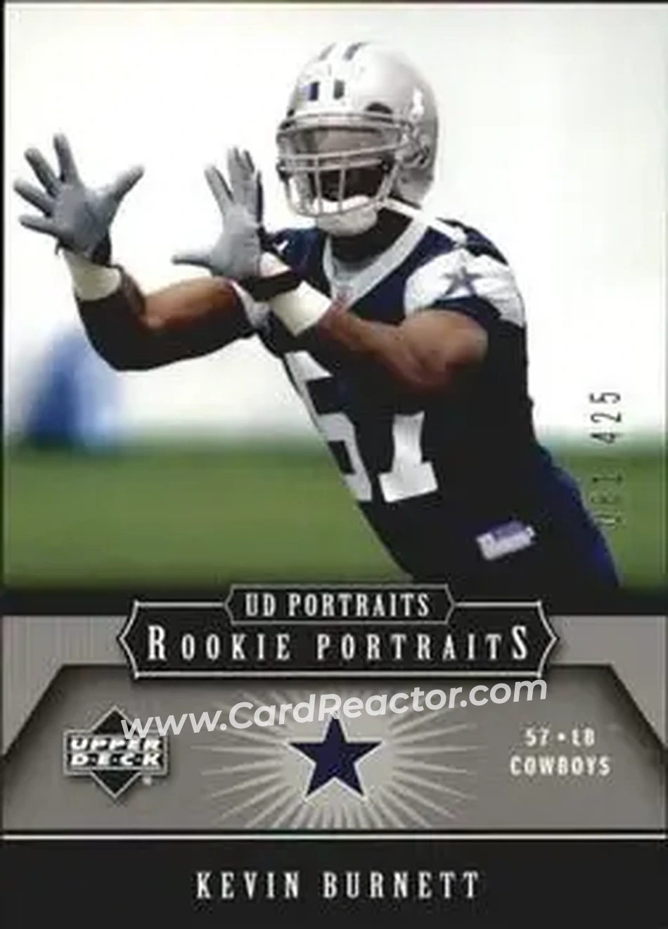 2005 Upper Deck Portraits #171 - Kevin Burnett - Dallas Cowboys - Front 2005 Upper Deck Portraits #171 - Kevin Burnett - Dallas Cowboys - Front