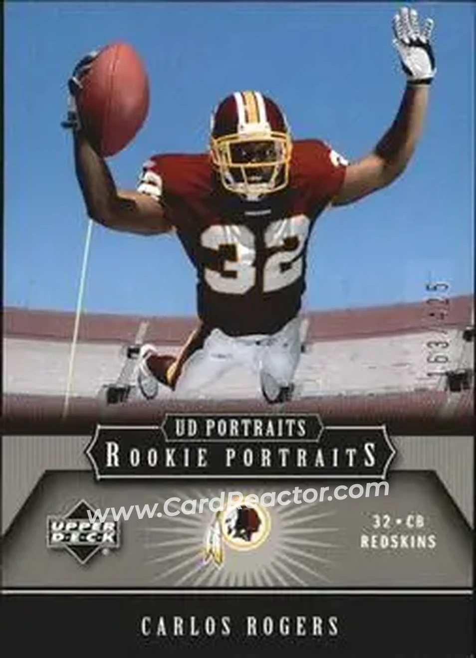 2005 Upper Deck Portraits #176 - Carlos Rogers - Washington Redskins - Front 2005 Upper Deck Portraits #176 - Carlos Rogers - Washington Redskins - Front