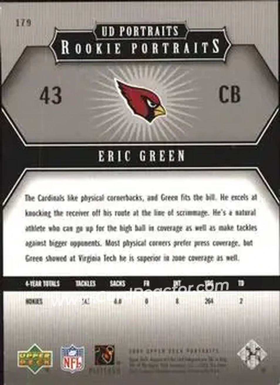 2005 Upper Deck Portraits #179 - Eric Green - Arizona Cardinals - Back 2005 Upper Deck Portraits #179 - Eric Green - Arizona Cardinals - Back