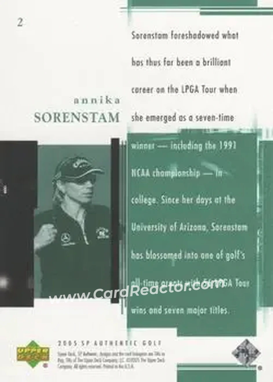 2005 SP Authentic #2 - Annika Sorenstam - Back
