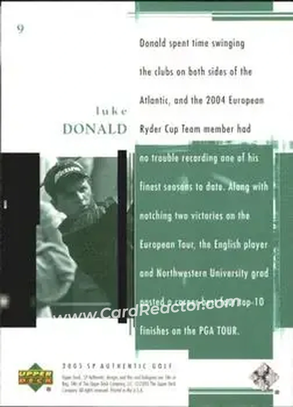 2005 SP Authentic #9 - Luke Donald - Back