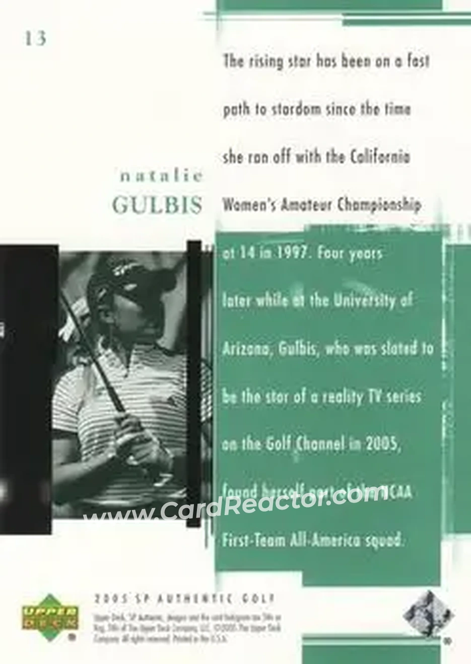 2005 SP Authentic #13 - Natalie Gulbis - Back