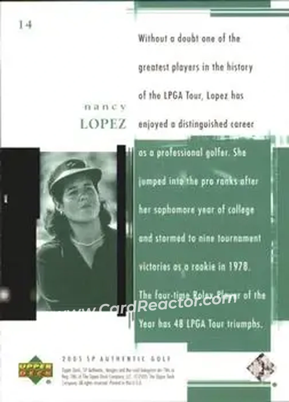 2005 SP Authentic #14 - Nancy Lopez - Back 2005 SP Authentic #14 - Nancy Lopez - Back