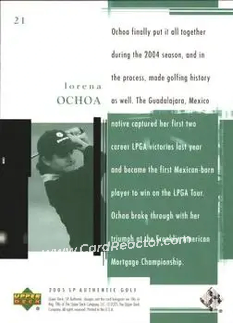 2005 SP Authentic #21 - Lorena Ochoa - Back 2005 SP Authentic #21 - Lorena Ochoa - Back