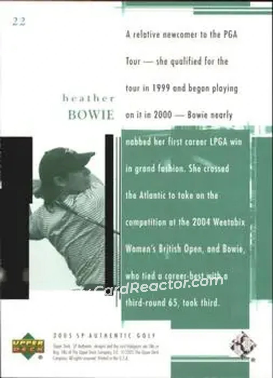 2005 SP Authentic #22 - Heather Bowie - Back 2005 SP Authentic #22 - Heather Bowie - Back
