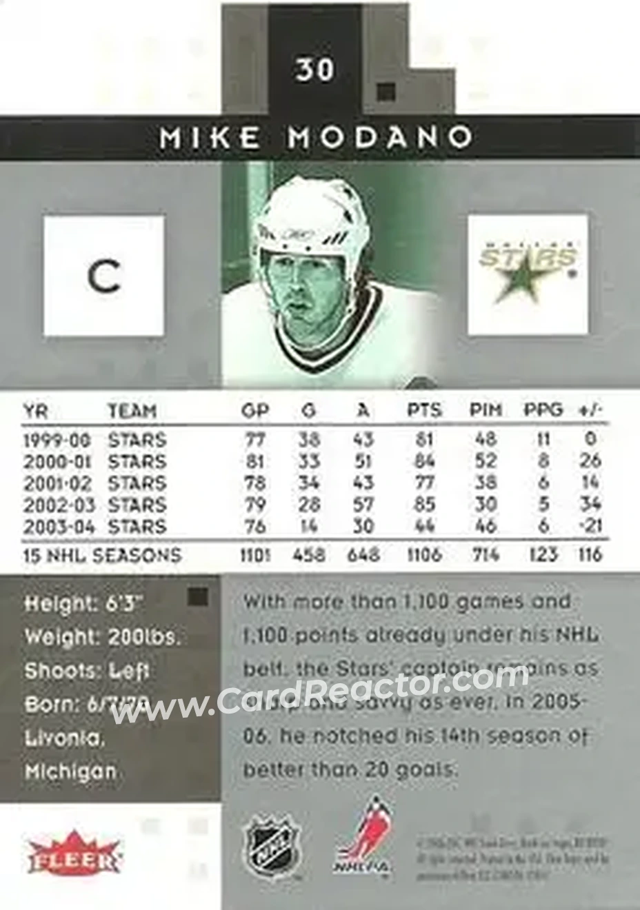 2005-06 Fleer Hot Prospects #30 - Mike Modano - Dallas Stars - Back 2005-06 Fleer Hot Prospects #30 - Mike Modano - Dallas Stars - Back