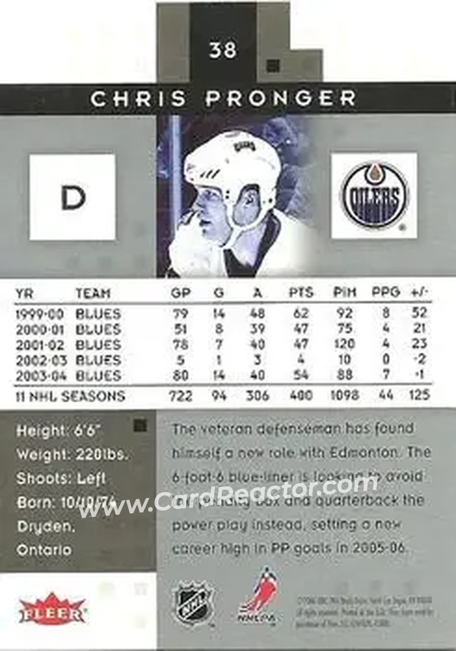 2005-06 Fleer Hot Prospects #38 - Chris Pronger - Edmonton Oilers - Back