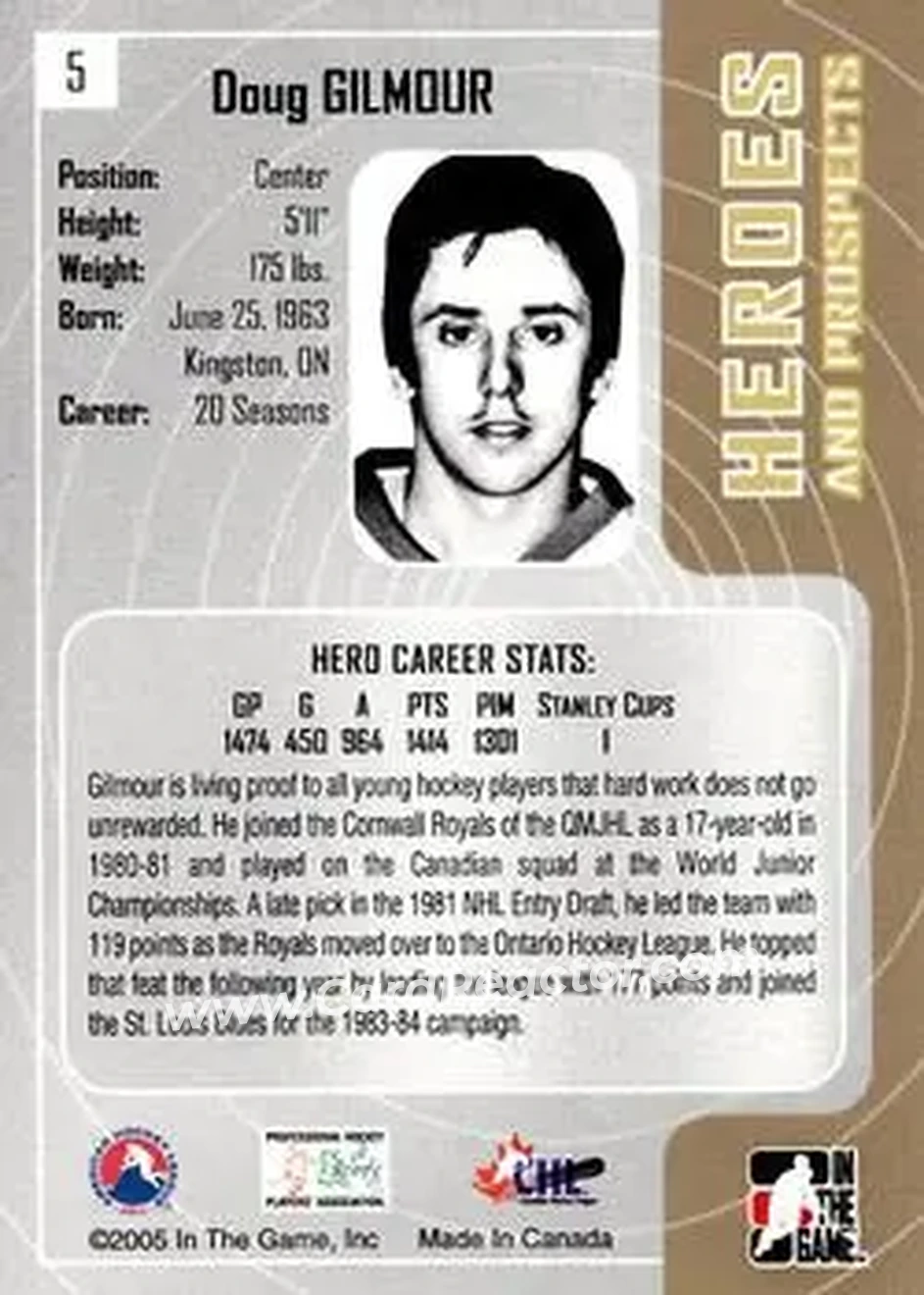 2005-06 In The Game Heroes and Prospects #5 - Doug Gilmour - Cornwall Royals - Back