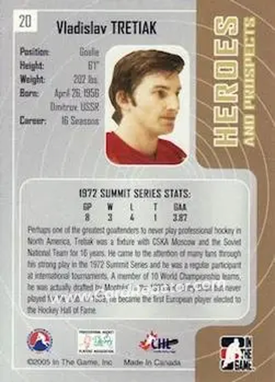 2005-06 In The Game Heroes and Prospects #20 - Vladislav Tretiak - USSR - Back