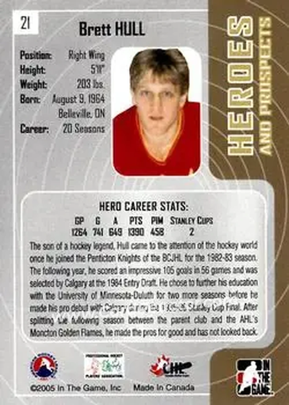 2005-06 In The Game Heroes and Prospects #21 - Brett Hull - Moncton Golden Flames - Back 2005-06 In The Game Heroes and Prospects #21 - Brett Hull - Moncton Golden Flames - Back