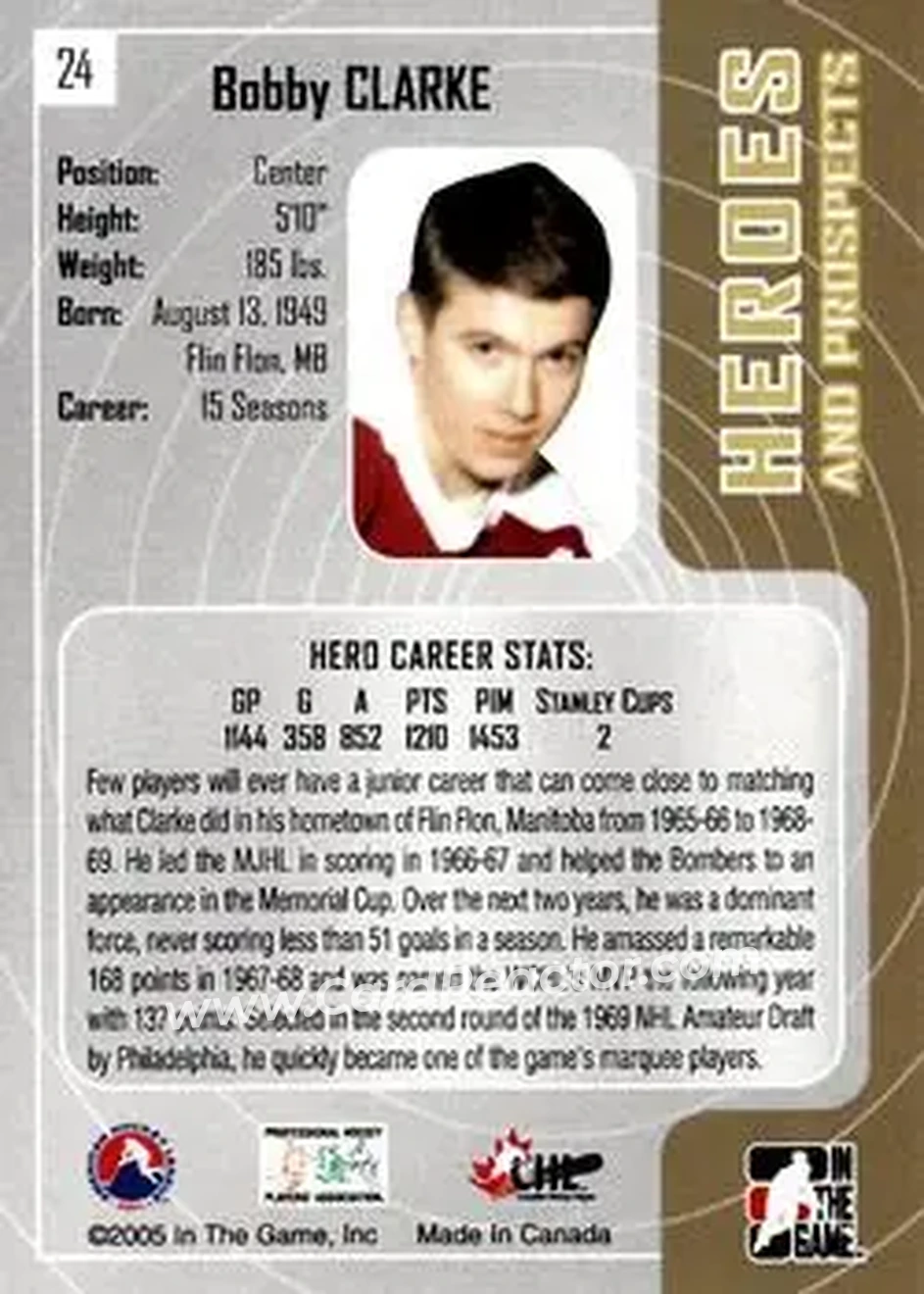 2005-06 In The Game Heroes and Prospects #24 - Bob Clarke - Flin Flon Bombers - Back