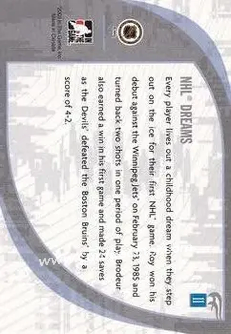 2005-06 In The Game Passing the Torch #11 - Patrick Roy - Martin Brodeur - Montreal Canadiens - New Jersey Devils - Back
