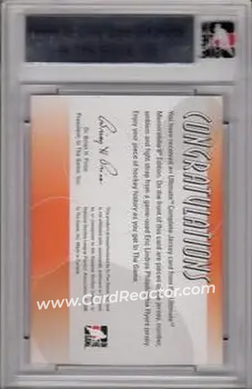 2005-06 In The Game Ultimate Memorabilia Level 2 - Complete Jersey #NNO - Eric Lindros - Philadelphia Flyers - Back 2005-06 In The Game Ultimate Memorabilia Level 2 - Complete Jersey #NNO - Eric Lindros - Philadelphia Flyers - Back