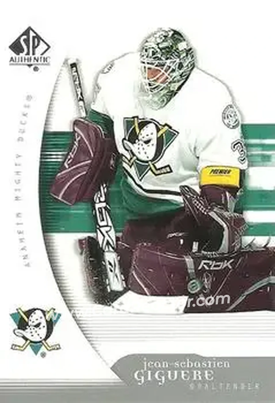 2005-06 SP Authentic #1 - Jean-Sebastien Giguere - Anaheim Mighty Ducks - Front 2005-06 SP Authentic #1 - Jean-Sebastien Giguere - Anaheim Mighty Ducks - Front