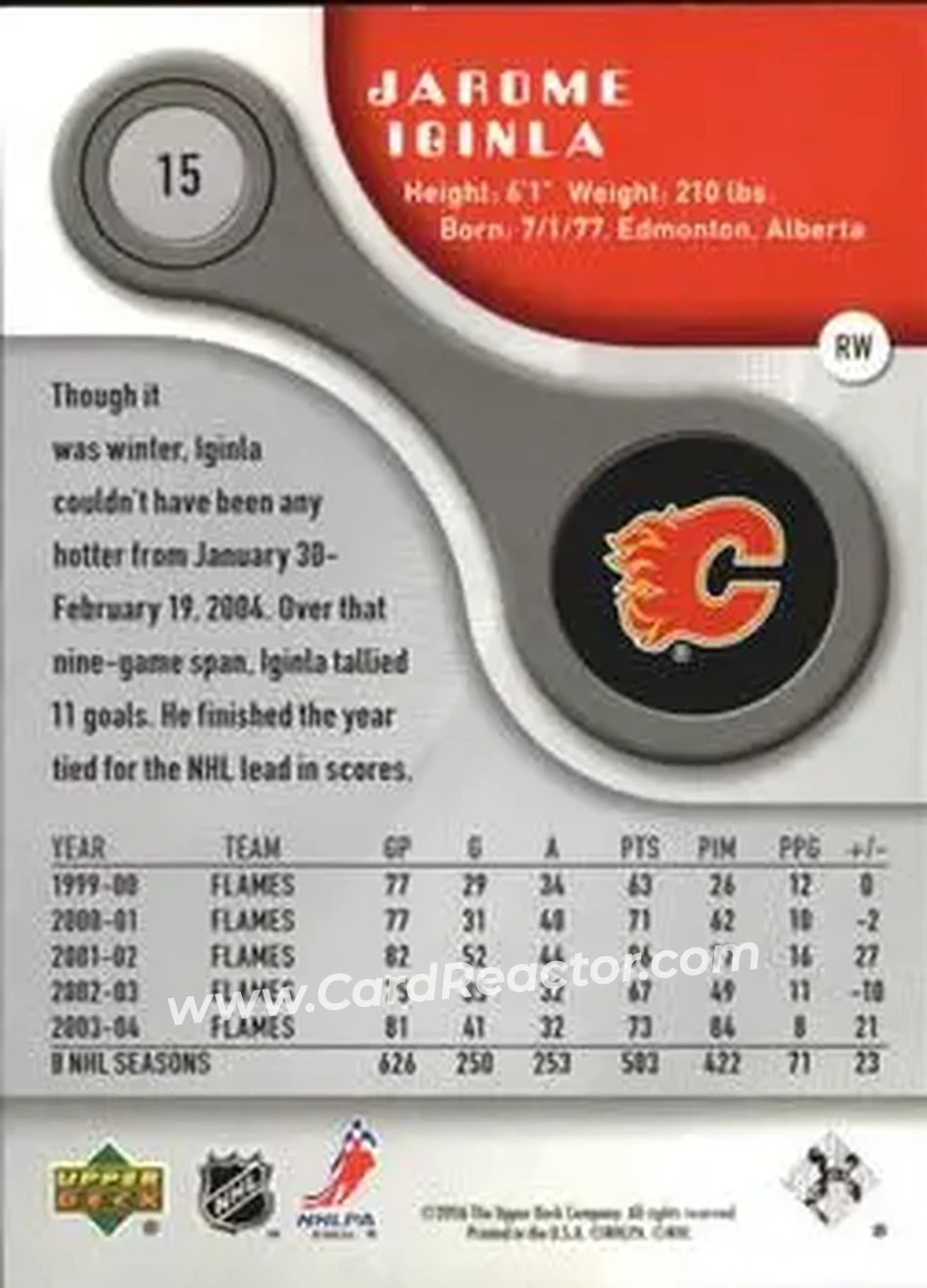 2005-06 SP Game Used #15 - Jarome Iginla - Calgary Flames - Back 2005-06 SP Game Used #15 - Jarome Iginla - Calgary Flames - Back