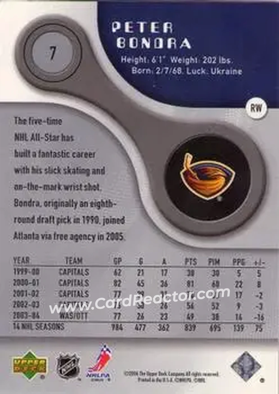 2005-06 SP Game Used #7 - Peter Bondra - Atlanta Thrashers - Back 2005-06 SP Game Used #7 - Peter Bondra - Atlanta Thrashers - Back