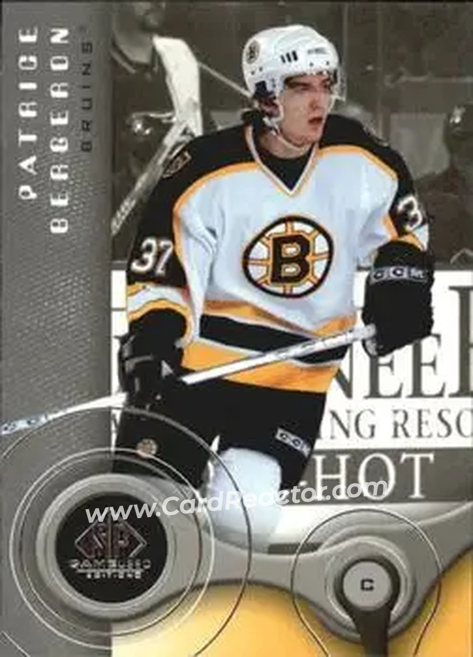 2005-06 SP Game Used #11 - Patrice Bergeron - Boston Bruins - Front 2005-06 SP Game Used #11 - Patrice Bergeron - Boston Bruins - Front