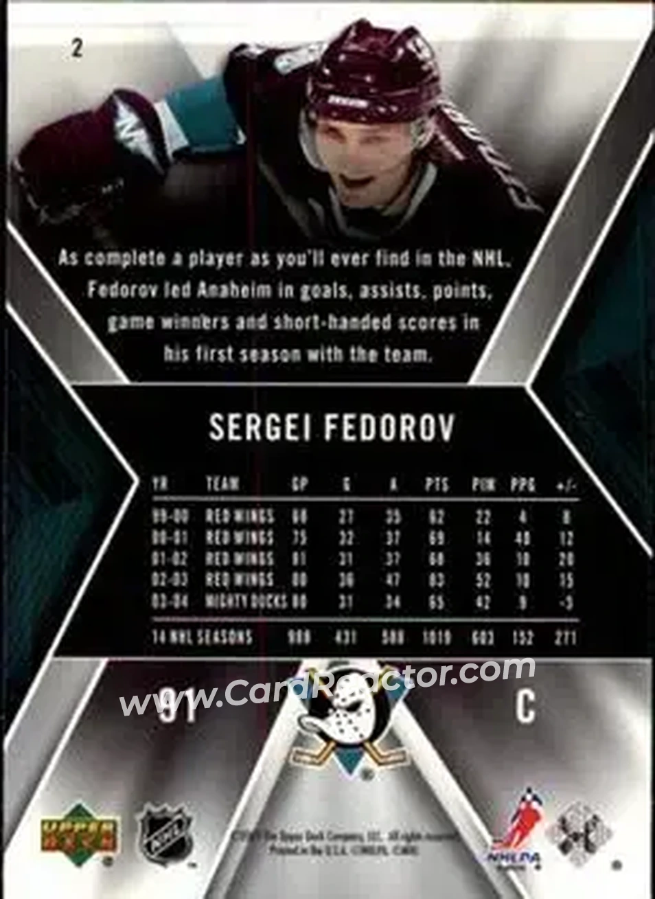 2005-06 SPx #2 - Sergei Fedorov - Anaheim Mighty Ducks - Back