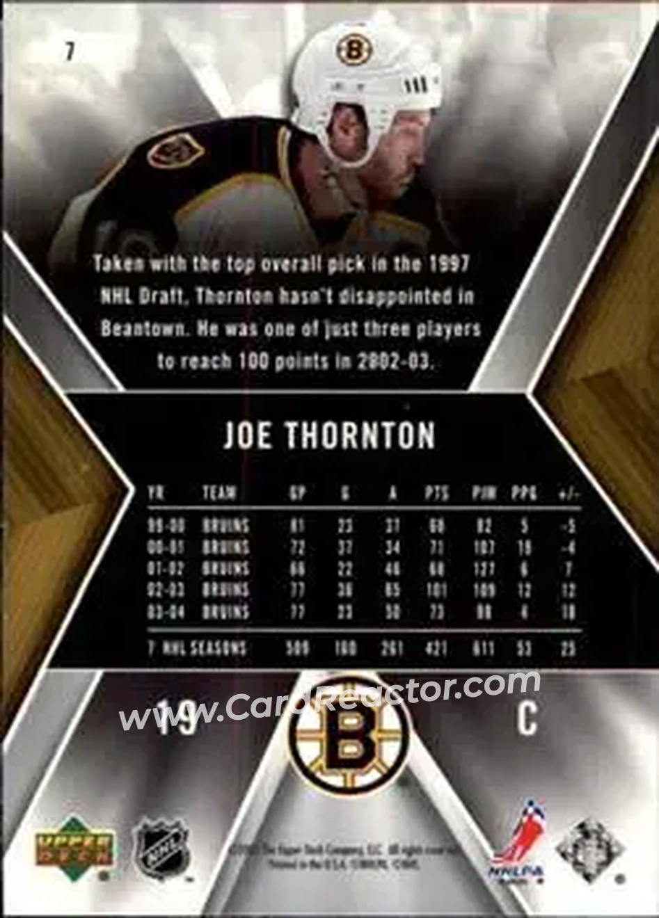 2005-06 SPx #7 - Joe Thornton - Boston Bruins - Back