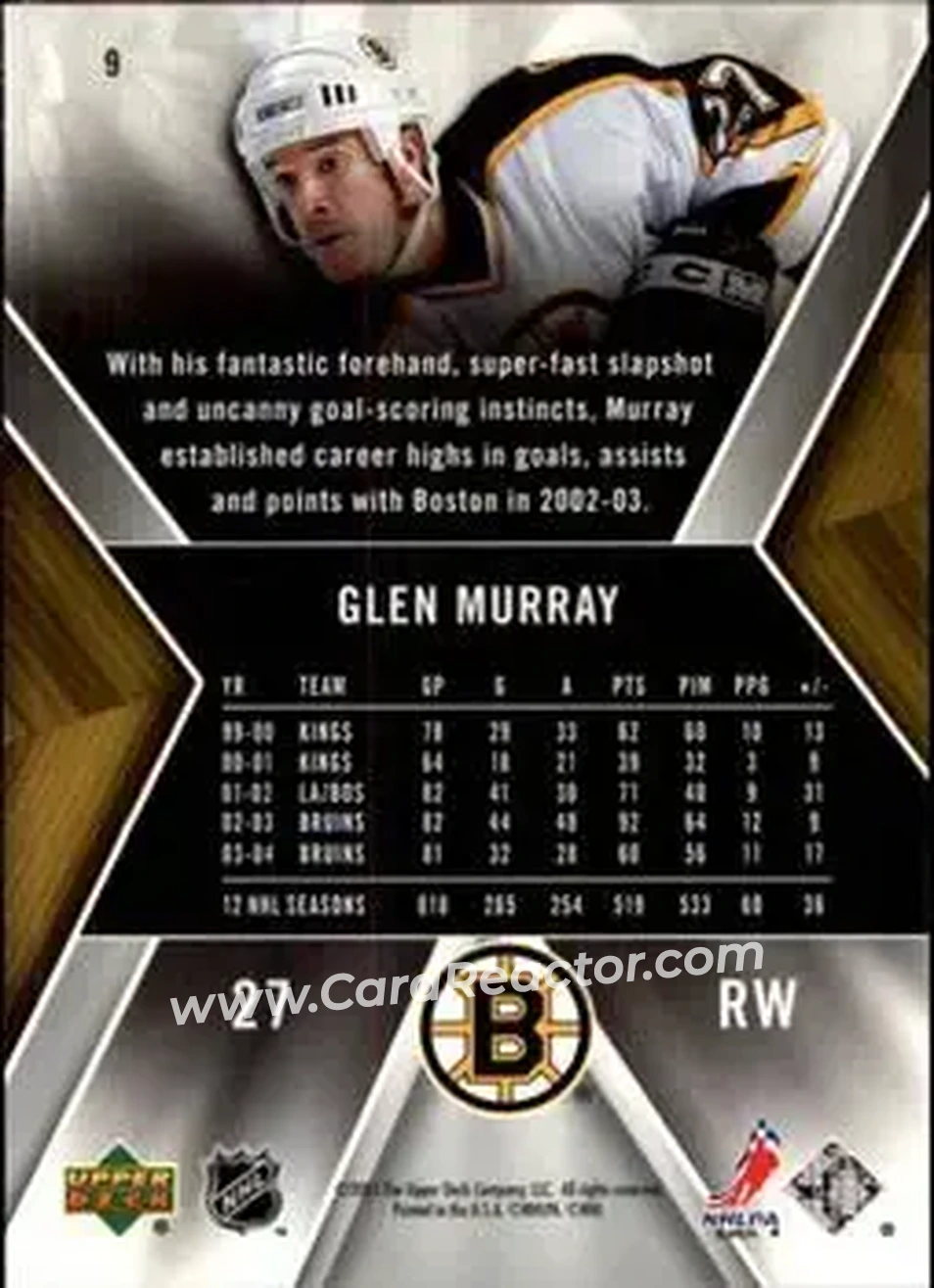 2005-06 SPx #9 - Glen Murray - Boston Bruins - Back